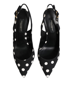 Schwarz Weiß Gepunktete Stiletto Slingback Schuhe