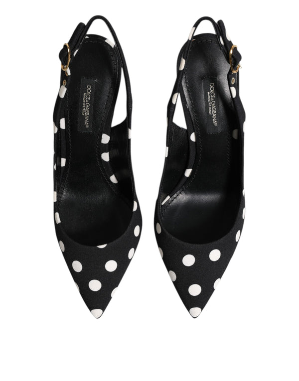 Schwarz Weiß Gepunktete Stiletto Slingback Schuhe