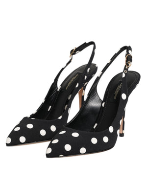 Schwarz Weiß Gepunktete Stiletto Slingback Schuhe