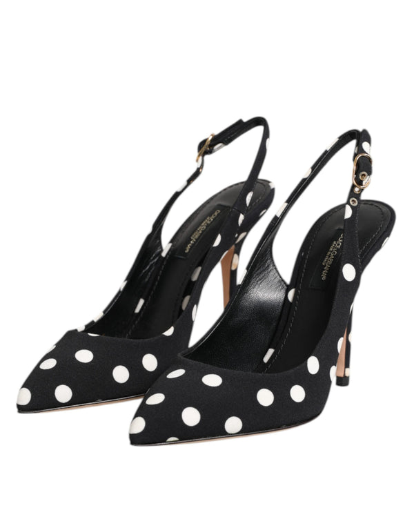 Schwarz Weiß Gepunktete Stiletto Slingback Schuhe
