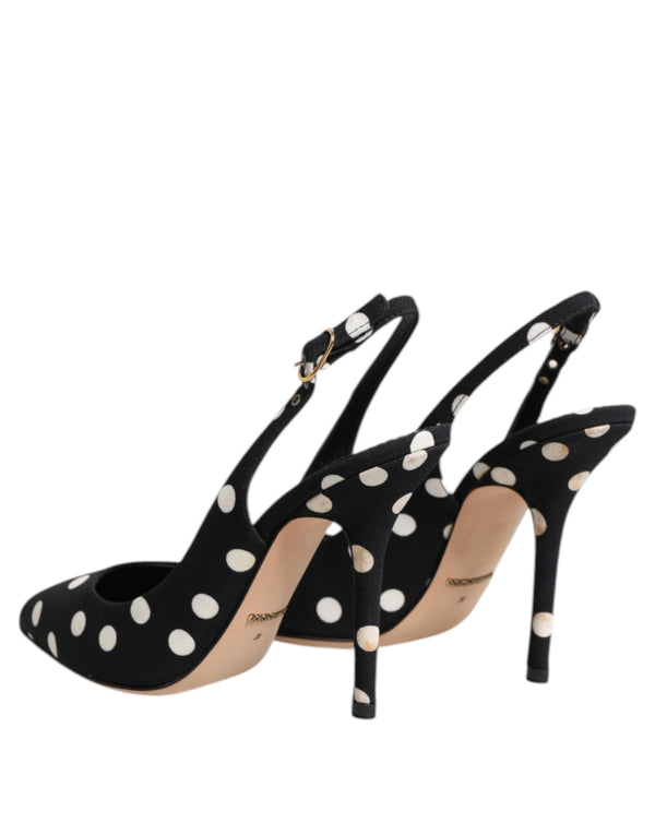 Schwarz Weiß Gepunktete Stiletto Slingback Schuhe
