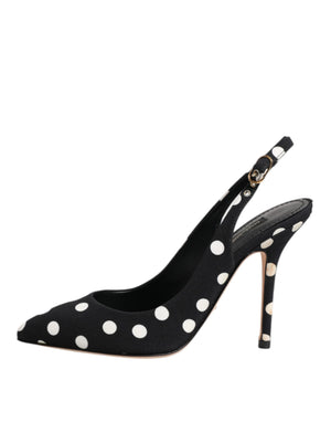 Schwarz Weiß Gepunktete Stiletto Slingback Schuhe
