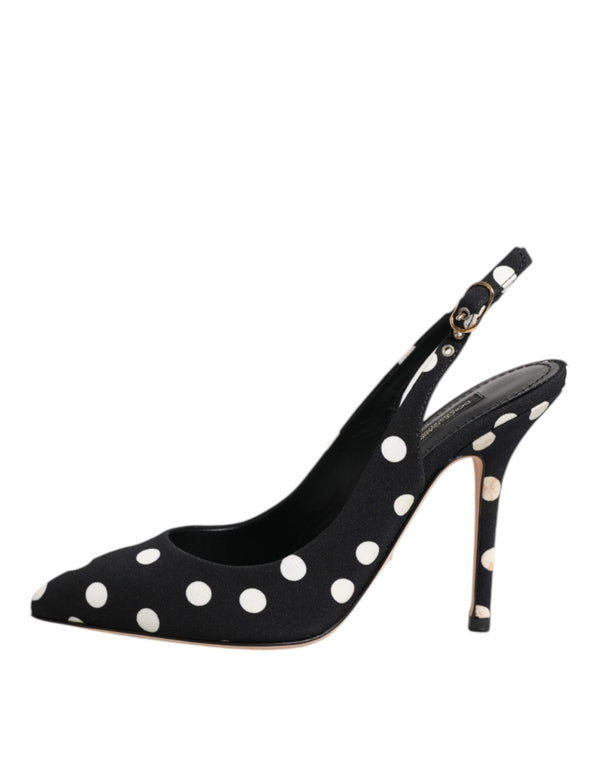 Schwarz Weiß Gepunktete Stiletto Slingback Schuhe