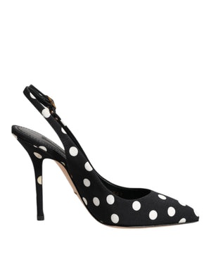 Schwarz Weiß Gepunktete Stiletto Slingback Schuhe