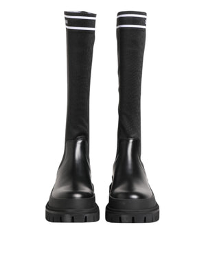 Schwarz Weiß Polyester Socken Hohe Stiefel Schuhe