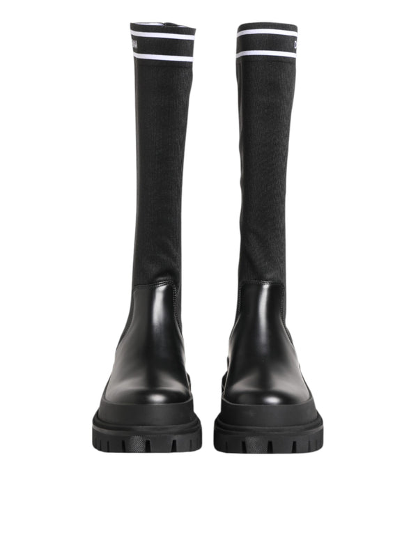 Schwarz Weiß Polyester Socken Hohe Stiefel Schuhe