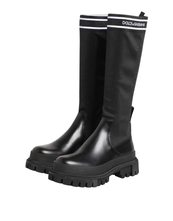 Schwarz Weiß Polyester Socken Hohe Stiefel Schuhe