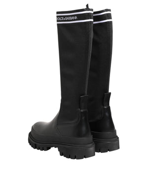 Schwarz Weiß Polyester Socken Hohe Stiefel Schuhe