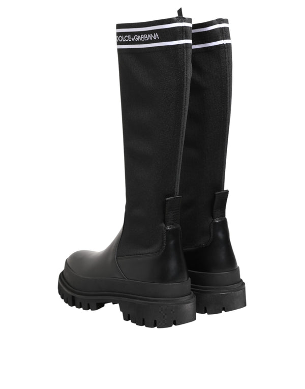 Schwarz Weiß Polyester Socken Hohe Stiefel Schuhe