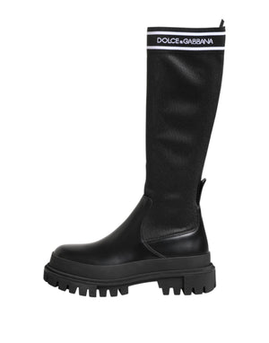 Schwarz Weiß Polyester Socken Hohe Stiefel Schuhe
