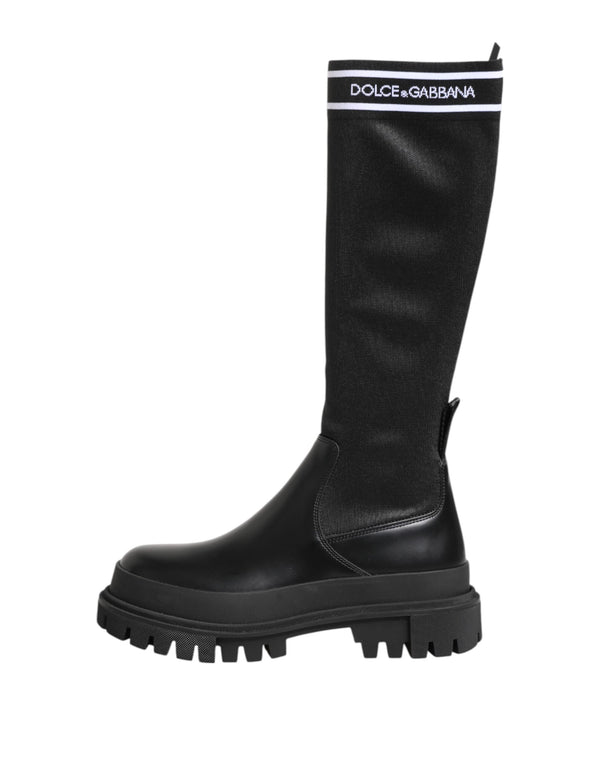 Schwarz Weiß Polyester Socken Hohe Stiefel Schuhe