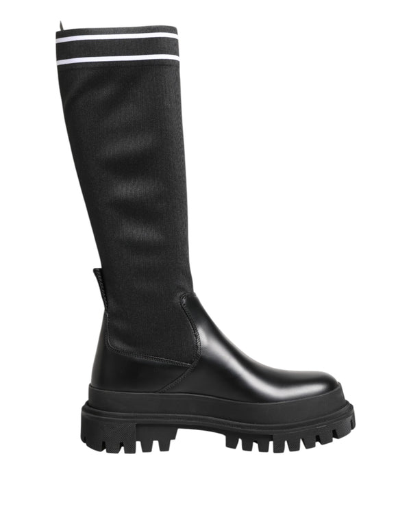 Schwarz Weiß Polyester Socken Hohe Stiefel Schuhe