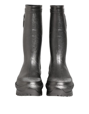 Schwarz Argento Pull On Regen Stiefel Schuhe