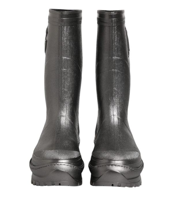 Schwarz Argento Pull On Regen Stiefel Schuhe