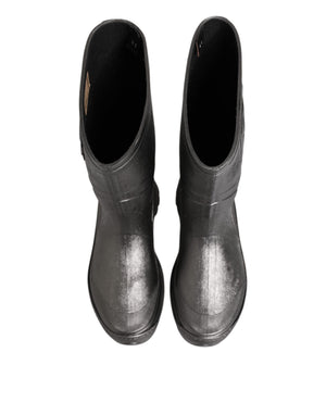 Schwarz Argento Pull On Regen Stiefel Schuhe