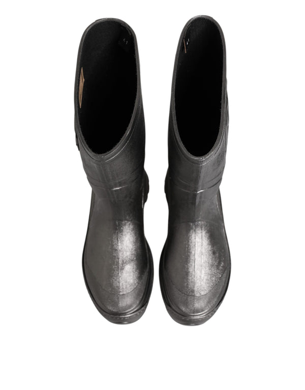 Schwarz Argento Pull On Regen Stiefel Schuhe