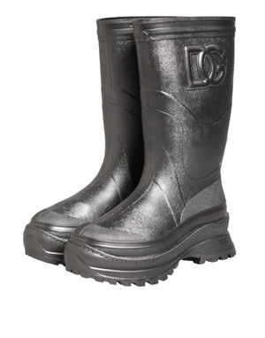Schwarz Argento Pull On Regen Stiefel Schuhe