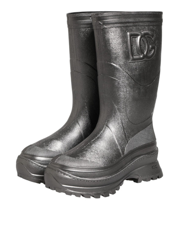 Schwarz Argento Pull On Regen Stiefel Schuhe