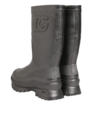 Schwarz Argento Pull On Regen Stiefel Schuhe