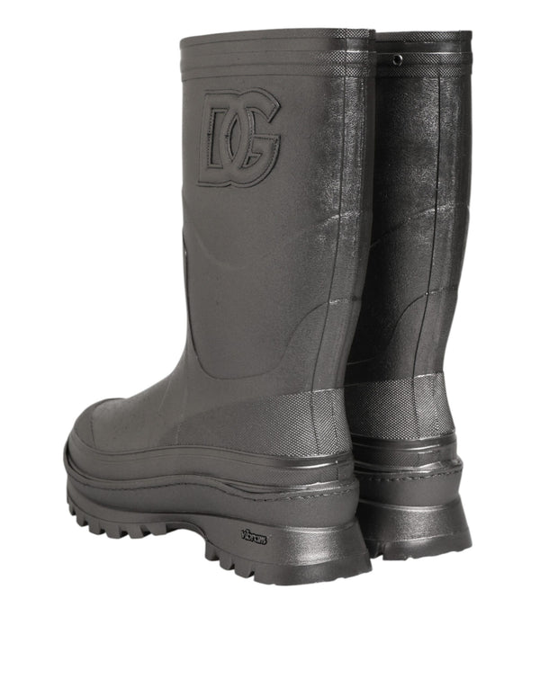 Schwarz Argento Pull On Regen Stiefel Schuhe