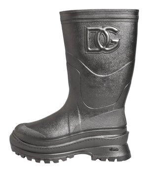 Schwarz Argento Pull On Regen Stiefel Schuhe