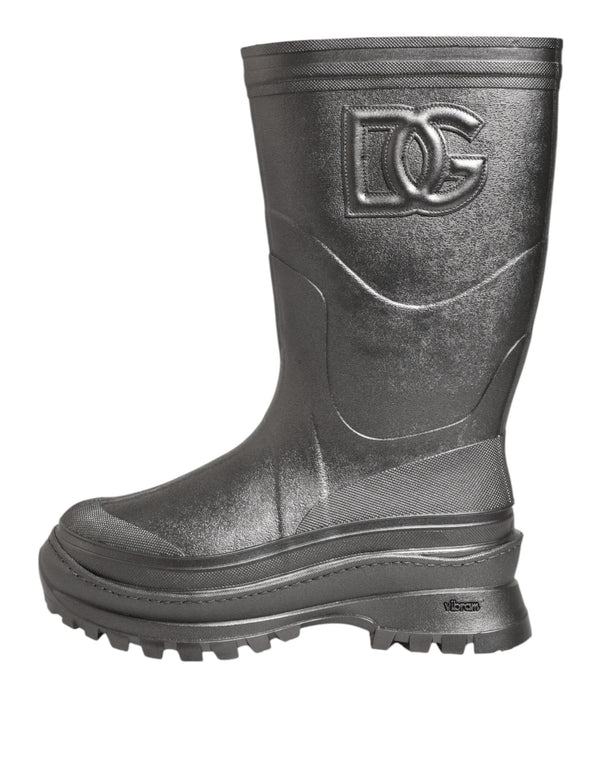 Schwarz Argento Pull On Regen Stiefel Schuhe