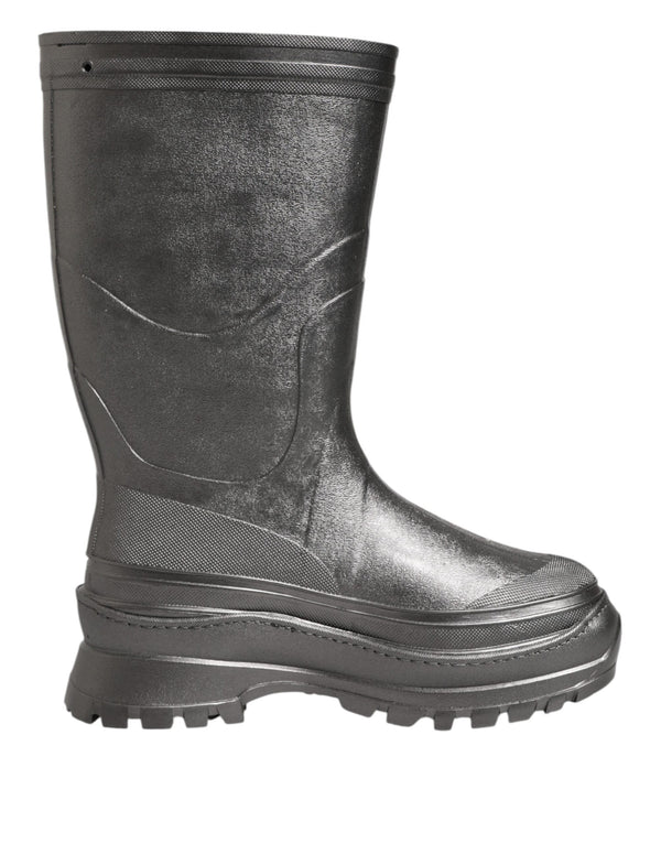Schwarz Argento Pull On Regen Stiefel Schuhe