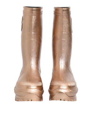 Rose Gold Gummi Pull On Regen Stiefel Schuhe