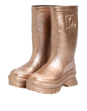 Rose Gold Gummi Pull On Regen Stiefel Schuhe