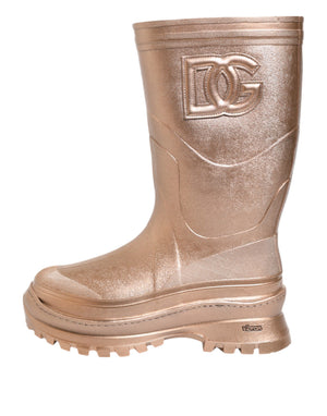 Rose Gold Gummi Pull On Regen Stiefel Schuhe