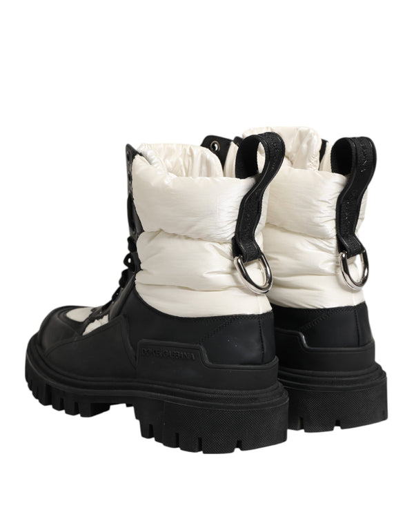 Schwarz Weiß Gepolsterte Mid Calf Lace Up Stiefel Schuhe