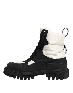 Schwarz Weiß Gepolsterte Mid Calf Lace Up Stiefel Schuhe