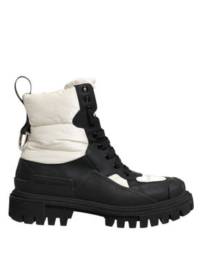 Schwarz Weiß Gepolsterte Mid Calf Lace Up Stiefel Schuhe