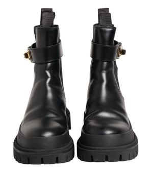 Schwarze Kalbsleder DG Logo Strap Ankle Boots Schuhe