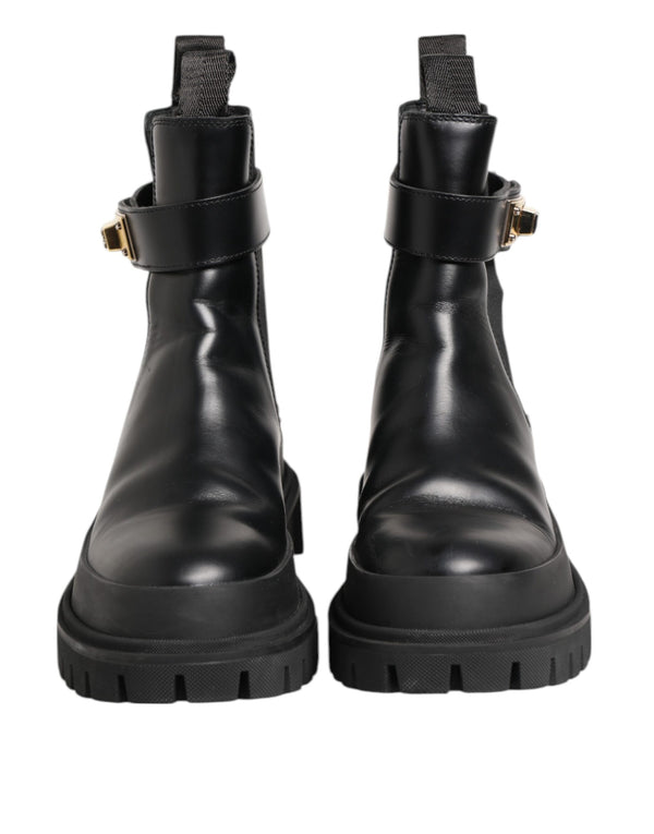 Schwarze Kalbsleder DG Logo Strap Ankle Boots Schuhe