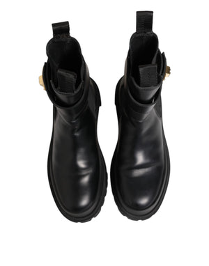 Schwarze Kalbsleder DG Logo Strap Ankle Boots Schuhe