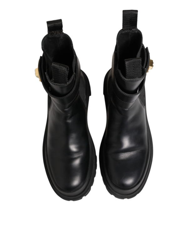 Schwarze Kalbsleder DG Logo Strap Ankle Boots Schuhe