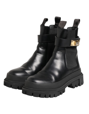 Schwarze Kalbsleder DG Logo Strap Ankle Boots Schuhe