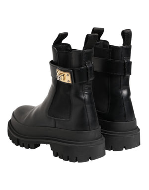 Schwarze Kalbsleder DG Logo Strap Ankle Boots Schuhe