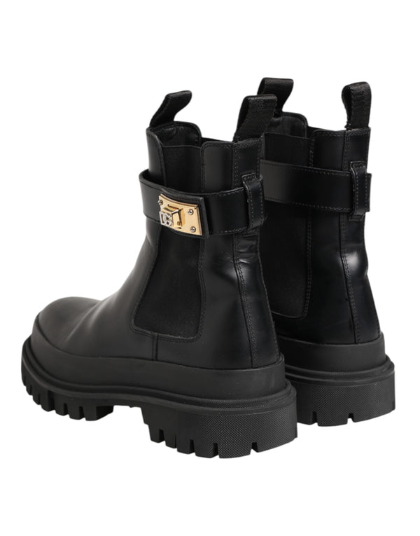 Schwarze Kalbsleder DG Logo Strap Ankle Boots Schuhe