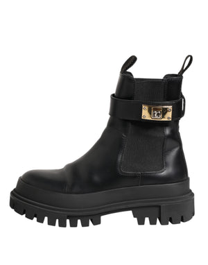 Schwarze Kalbsleder DG Logo Strap Ankle Boots Schuhe