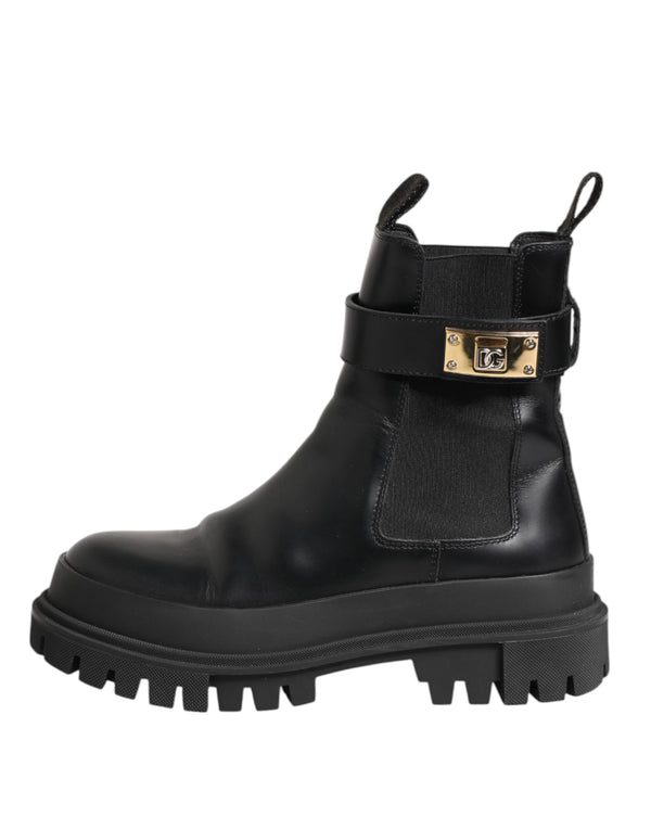 Schwarze Kalbsleder DG Logo Strap Ankle Boots Schuhe