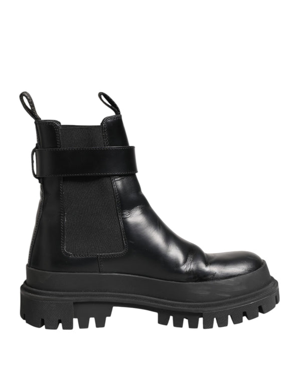 Schwarze Kalbsleder DG Logo Strap Ankle Boots Schuhe