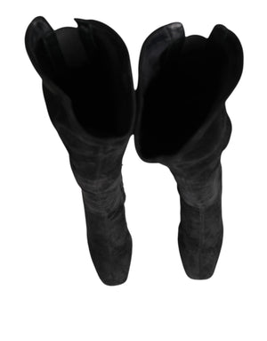Schwarze kniehohe Stiefel aus Wildleder Schuhe