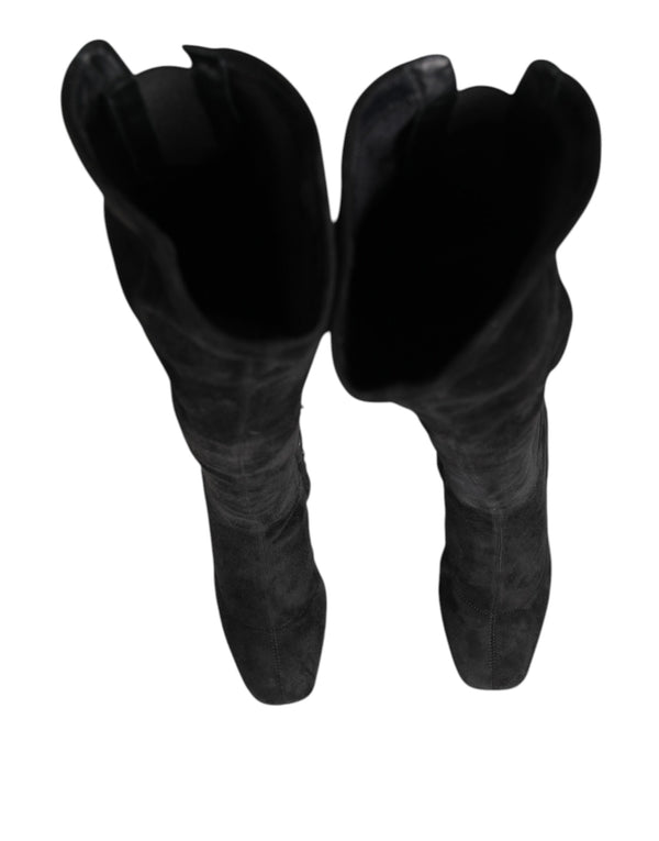 Schwarze kniehohe Stiefel aus Wildleder Schuhe
