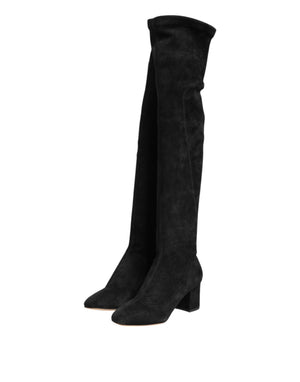 Schwarze kniehohe Stiefel aus Wildleder Schuhe