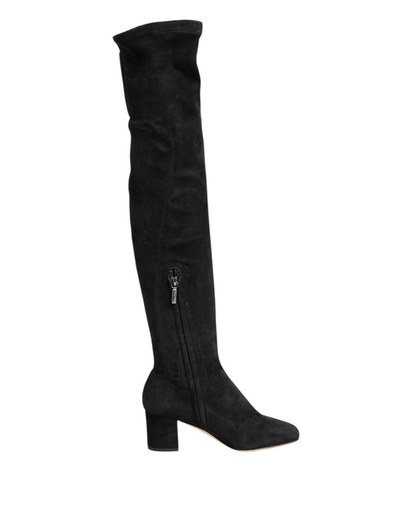 Schwarze kniehohe Stiefel aus Wildleder Schuhe