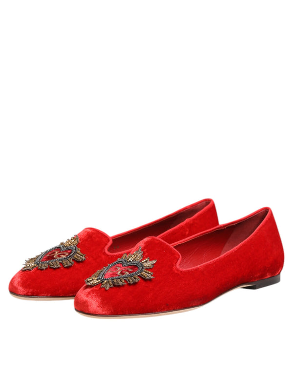 Rote Samt DG Herz Loafers Flache Schuhe