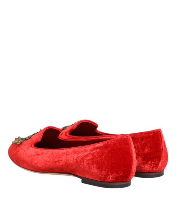 Rote Samt DG Herz Loafers Flache Schuhe