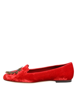 Rote Samt DG Herz Loafers Flache Schuhe